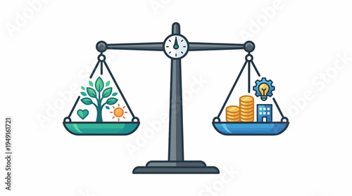 Weighing scales with money and plant.