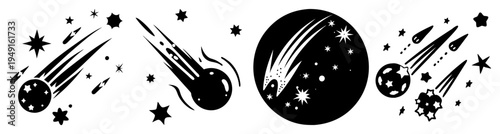 Meteor shower night sky with shooting stars and cosmic impact vector illustration