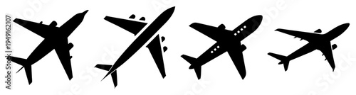 Five commercial airplanes flying in formation modern flat design vector illustration scalable graphic