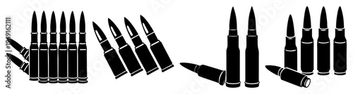 Set of colorful bullet cartridges isolated on white background flat design vector illustration