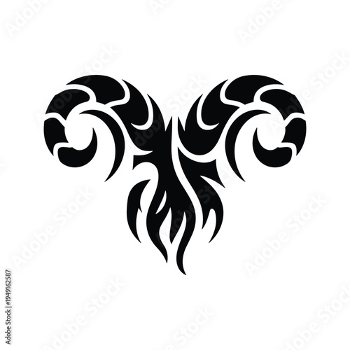Tribal ram horns design with black and white swirling patterns