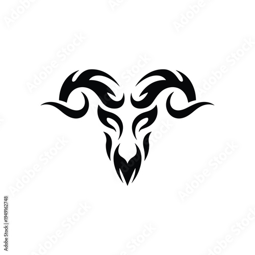 Tribal ram head with curved horns
