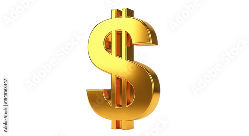 Golden dollar symbol isolated on transparent background