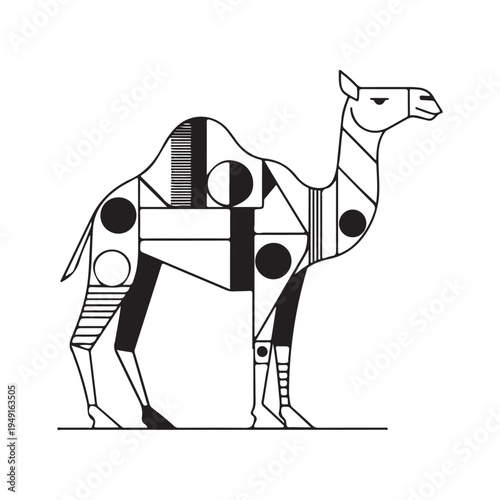 A black and white drawing of a llama