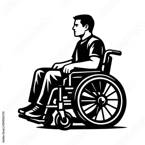 A meaningful illustration of a man in a wheelchair, representing disability, accessibility, mobility challenges, and healthcare.