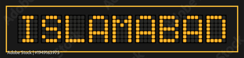 Orange color led banner in word islamabad on black background