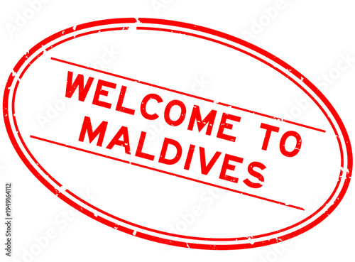 Grunge red welcome to maldives word oval rubber seal stamp on white background