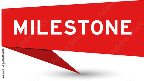 Red color speech banner with word milestone on white background