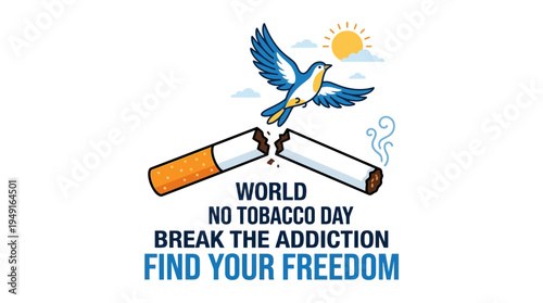Breaking Chains: Flat Illustration of a Broken Cigarette Symbolizing Freedom from Tobacco.