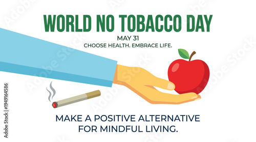 Healthy Choice: Flat Illustration of a Hand Choosing an Apple Over a Cigarette.