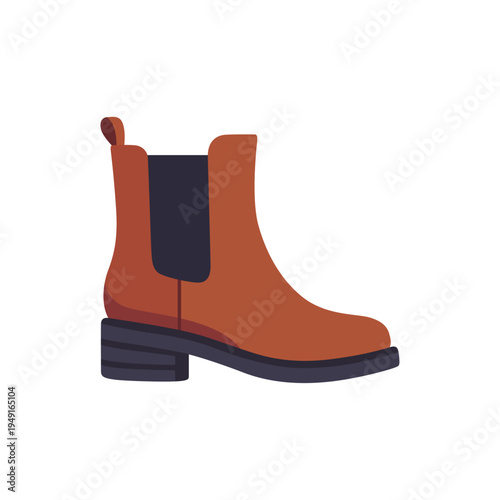 brown ankle boot, fashion footwear, colorful vector flat style illustration