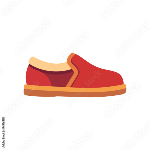 red slipper, casual footwear, colorful vector flat style illustration