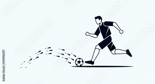 Man Playing Soccer Kicking Ball Dynamic Action.