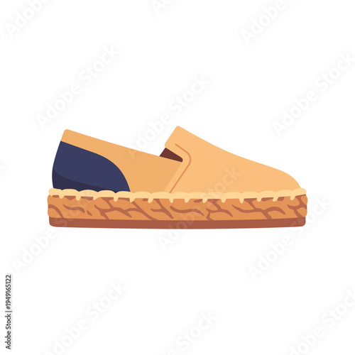 beige espadrille, casual footwear, woven sole, colorful vector flat style illustration