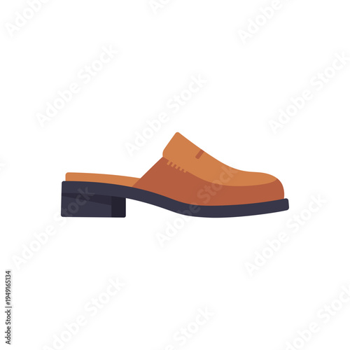 brown mule, fashion footwear, open back, colorful vector flat style illustration