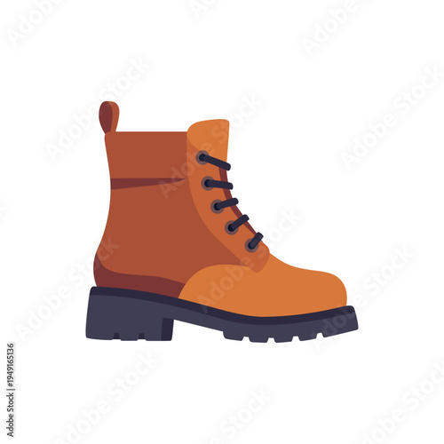 brown boot, fashion footwear, lace-up style, colorful vector flat style illustration