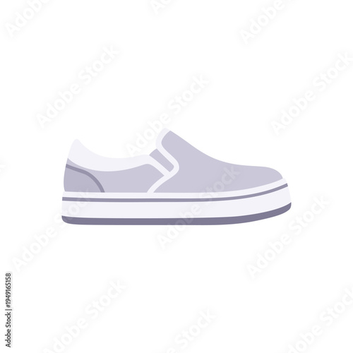 gray slip-on sneaker, casual footwear, platform sole, colorful vector flat style illustration