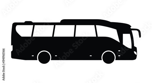 A simple black silhouette of a modern passenger coach bus