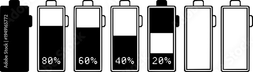 Pixel art battery levels: full to empty in six stages
