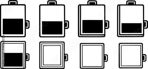 Pixel art battery levels: full to empty in six stages
