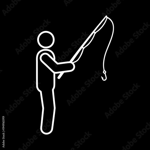 釣竿を持つ人物のラインアイコン（白）