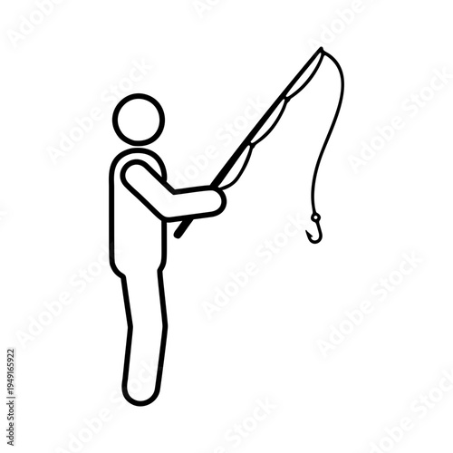 釣竿を持つ人物のラインアイコン（黒）
