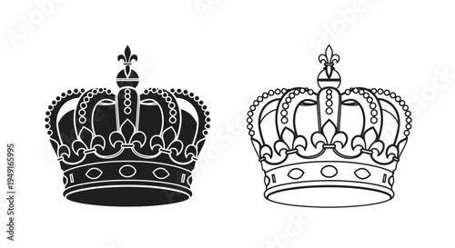 Two ornate crowns depicted in a black and white vector illustration