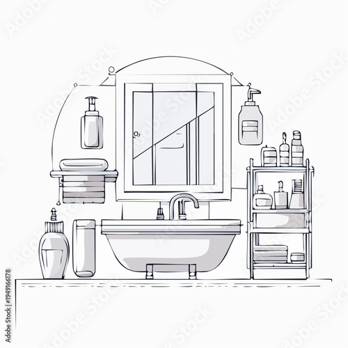 sketch of a furnished room interior in a house
