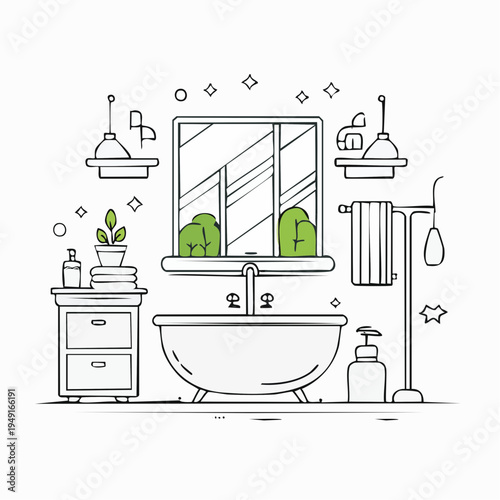 modern bathroom interior with shower and furniture