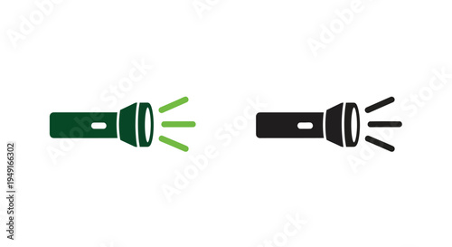 Two flashlight icons one green one black both emitting light beams