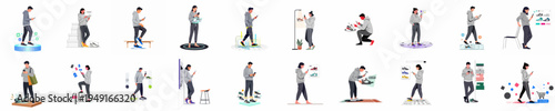 Set of Illustrations Depicting People Using Augmented Reality and Mobile Technology for Virtual Sneaker Shopping and Try-on Experiences
