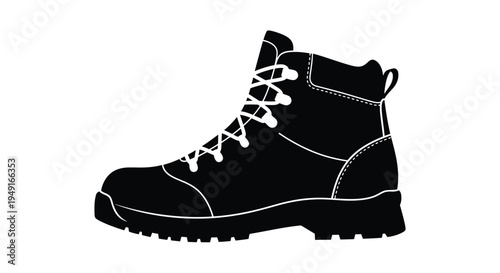A simple black and white illustration of a hiking boot