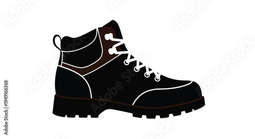 A black and brown hiking boot illustration with white laces