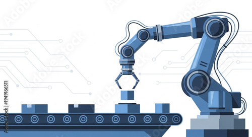 Automated robotic arm working on a conveyor belt.