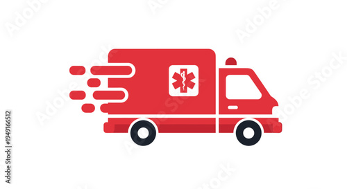 Red Ambulance Icon with Star of Life Fast Emergency Medical Transport.