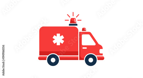 Red Ambulance Icon with Star of Life - Emergency Medical Vehicle.