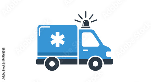 Blue Ambulance Icon with Star of Life - Emergency Medical Vehicle.