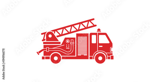 Red Fire Truck with Ladder - Emergency Vehicle Icon.