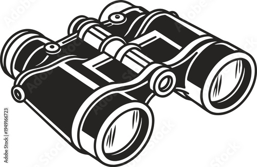 Classic Binoculars Vintage Line Art Illustration, Retro Field Glasses Engraving Style Drawing