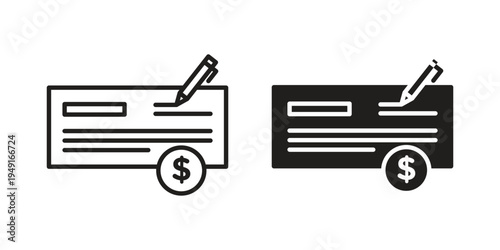 Money check icon with editable stroke and solid design vectors