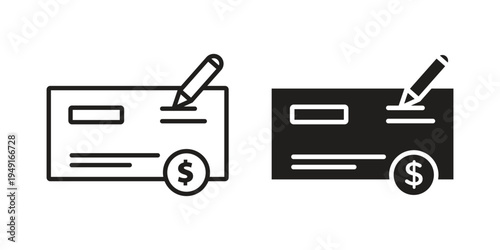 Money check icon with editable stroke and solid design vectors