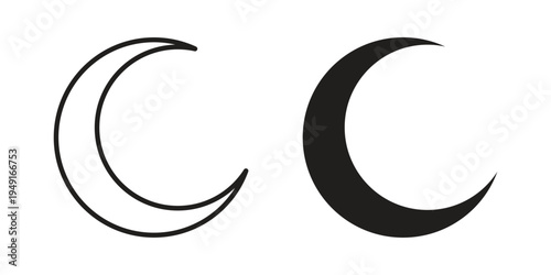 Moon icon with editable stroke and solid design vectors