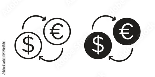 Money exchange icon with editable stroke and solid design vectors