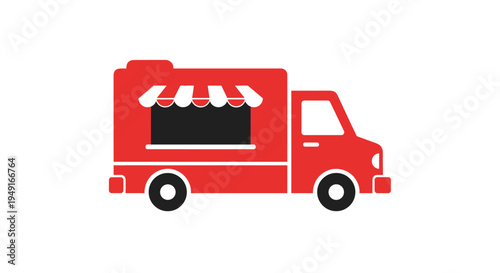 Red Food Truck Vector Icon - Mobile Food Business Delivery.