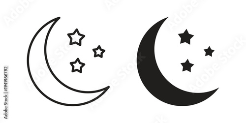 Moon stars icon with editable stroke and solid design vectors