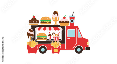 Food Truck with Burgers Fries and Ice Cream - Fast Food.