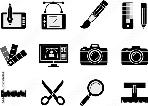 Graphic design icons: tools for creative illustration and digital art
