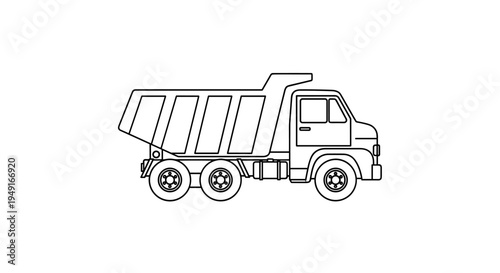 Dump Truck Outline Icon - Construction Vehicle Vector Art.