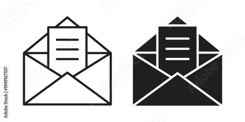 Open envelope icon with editable stroke and solid design vectors