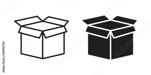Open box icon with editable stroke and solid design vectors